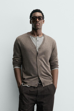 ZARA КАРДИГАН ИЗ 100% ШЕРСТИ, СЕРОВАТО-КОРИЧНЕВЫЙ