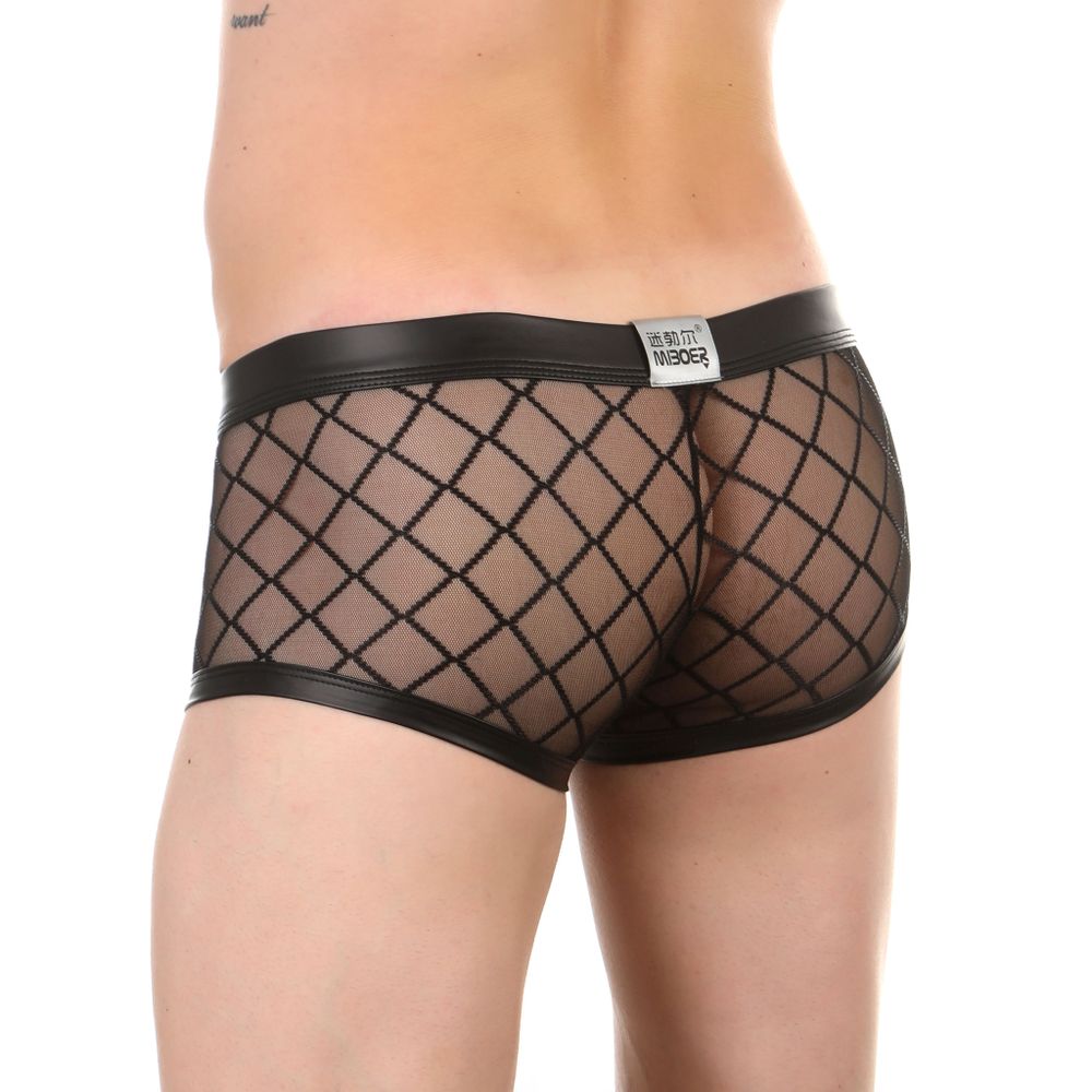 Мужские трусы хипсы черные в сетку Miboer