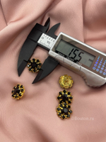 Пуговицы Черные Стразы4 16 мм золото