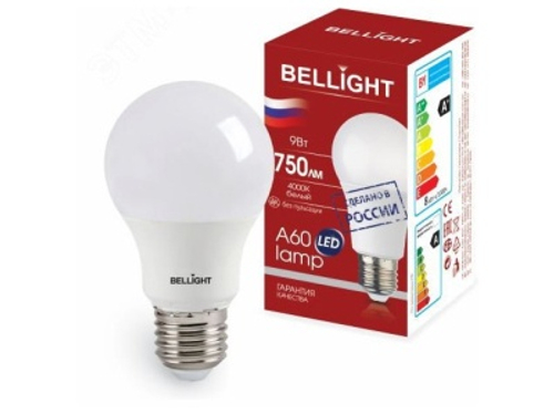 Лампа светодиодная BELLIGHT LED А60 9W 220V Е27 4000К 750Лм