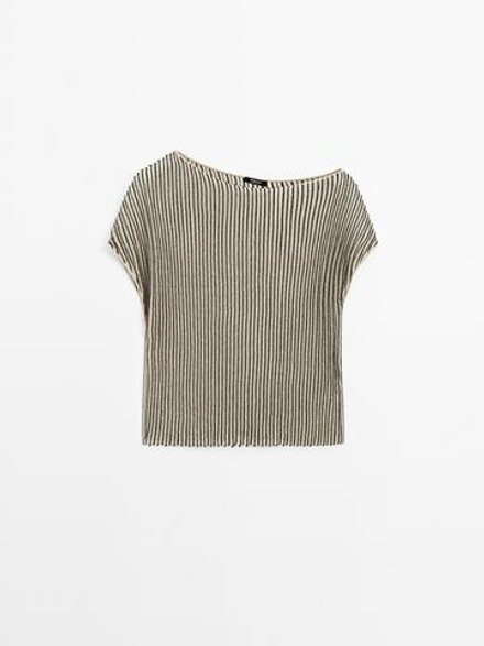 Massimo Dutti Свободный плиссированный топ с вкраплениями, бежевый