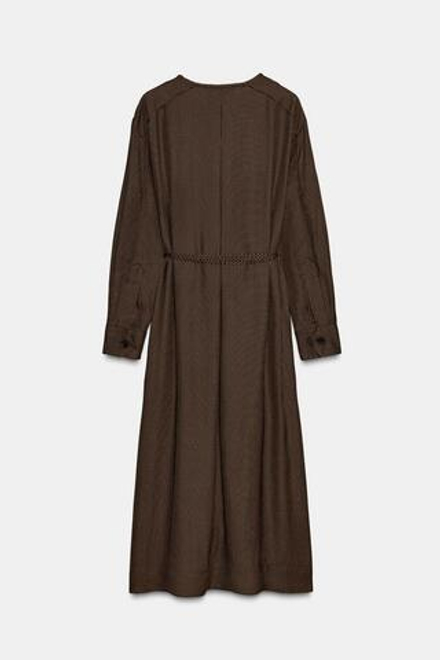 ZARA ПЛАТЬЕ В ГОРОШЕК С ПОЯСОМ — ZW COLLECTION, КОРИЧНЕВЫЙ