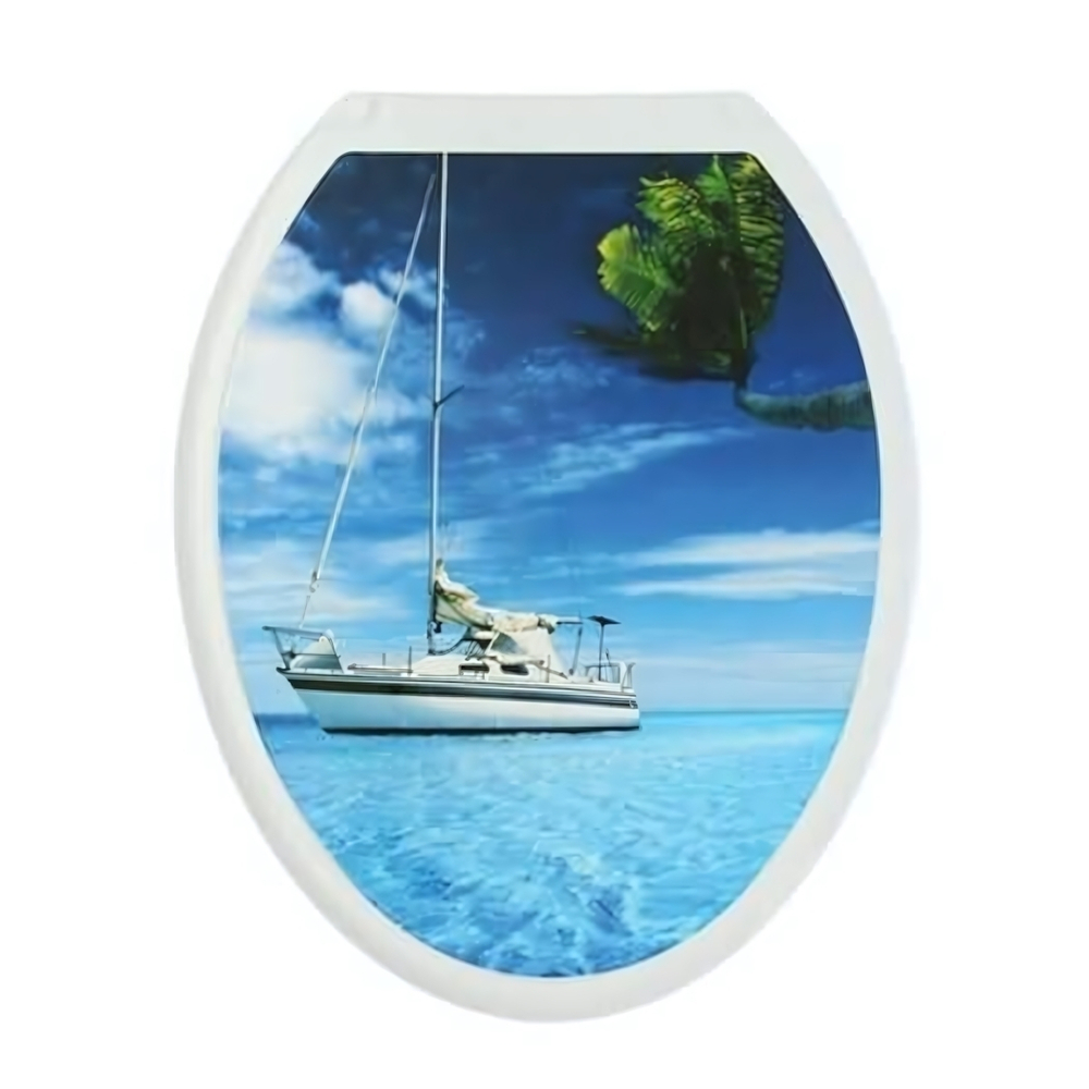 Крышка унитаза "ДЕКОР" фото принт "Яхта", белый, РП-813Я