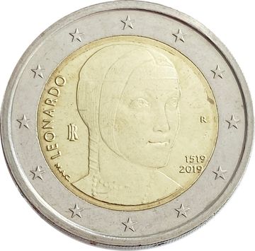 2 евро 2019 Италия «500 лет со дня смерти Леонардо да Винчи»