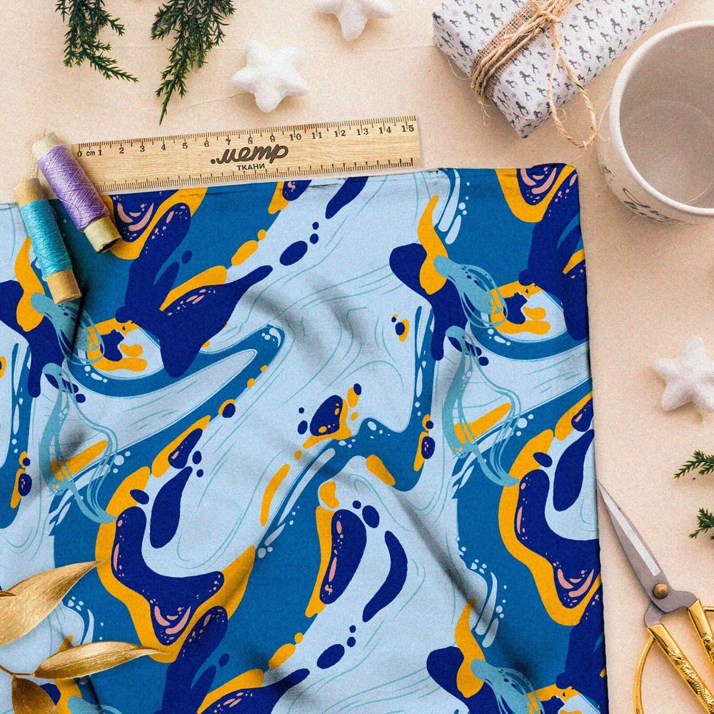 Ткань дюспо морская вода с цветными акцентами