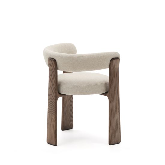 Granite Стул на 3 ножках из бежевого шенилла и массива ясеня в отделке орех Испания La Forma