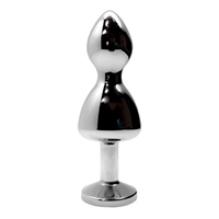 Металлическая анальная втулка 9,4см с синим кристаллом Cnex Wooomy Lollypop Double Ball Metal Plug Blue M