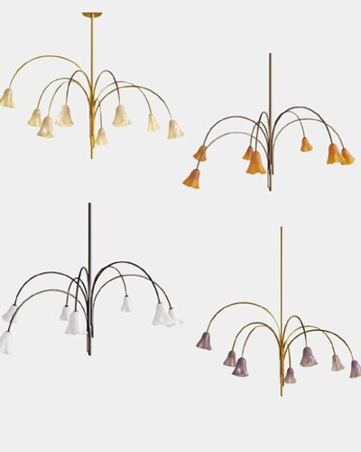 Элегантная люстра с плавными изогнутыми линиями и стеклянными плафонами в форме лепестков 🌸