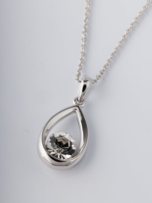 Кулон-капля Белла с белым кристаллом Swarovski в родии