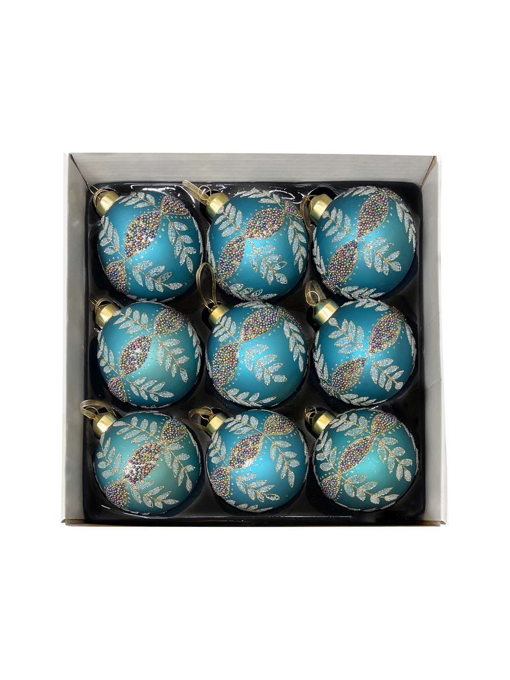 Набор шаров с бисером 8см 9шт ChristmasDeLuxe бирюзовый с узором