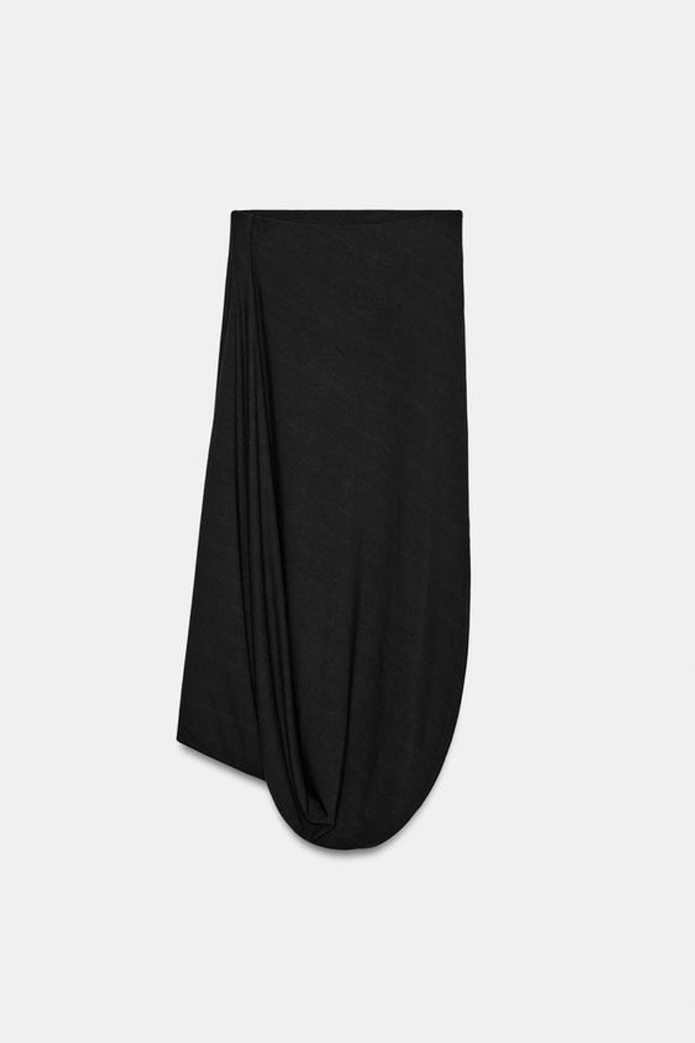 ZARA ДРАПИРОВАННАЯ ЮБКА МИДИ, ЧЕРНЫЙ