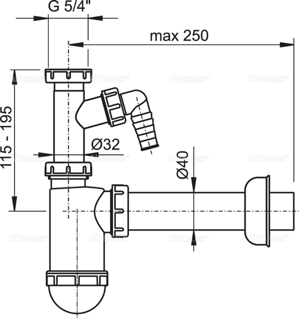 Сифон для умывальника AlcaPlast A43P