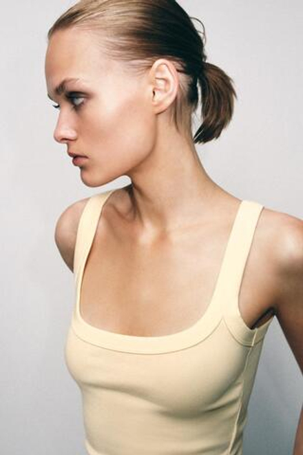 ZARA ХЛОПКОВАЯ ФУТБОЛКА БЕЗ РУКАВОВ, ЖЕЛТЫЙ