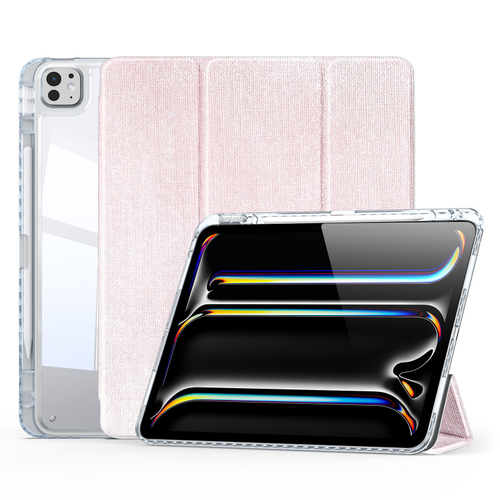 Чехол книжка розового цвета от Dux Ducis для Apple iPad Pro 13 с 2024 года, серия Unid Series Case, с держателем Apple Pencil и функцией автоматического перехода в спящий режим
