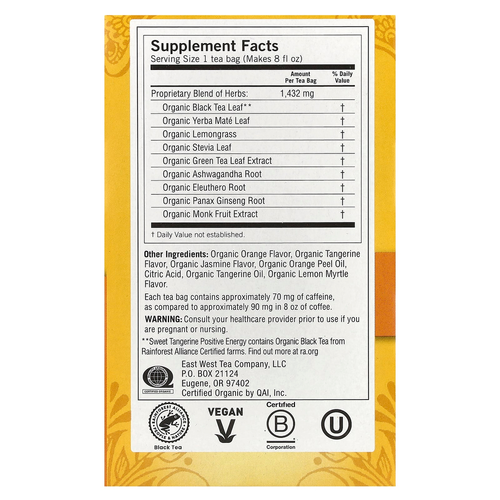 Yogi Tea, Positive Energy, сладкий мандарин, 16 чайных пакетиков, 29 г (1,02 унции)