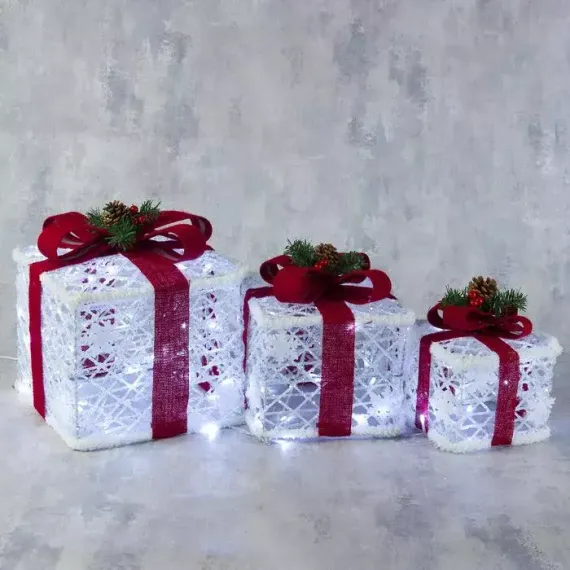 Светодиодные Подарки с красной лентой 15, 20, 25 см., 220 В, холодные LED, Luazon Lighting (3662021)