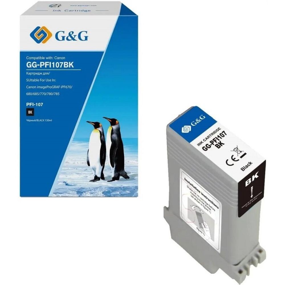 Картридж G&amp;G, аналог Canon PFI-107BK (6705B001) черный 130ml