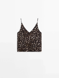 Massimo Dutti Топ с бретелями и анималистическим принтом, шоколадный