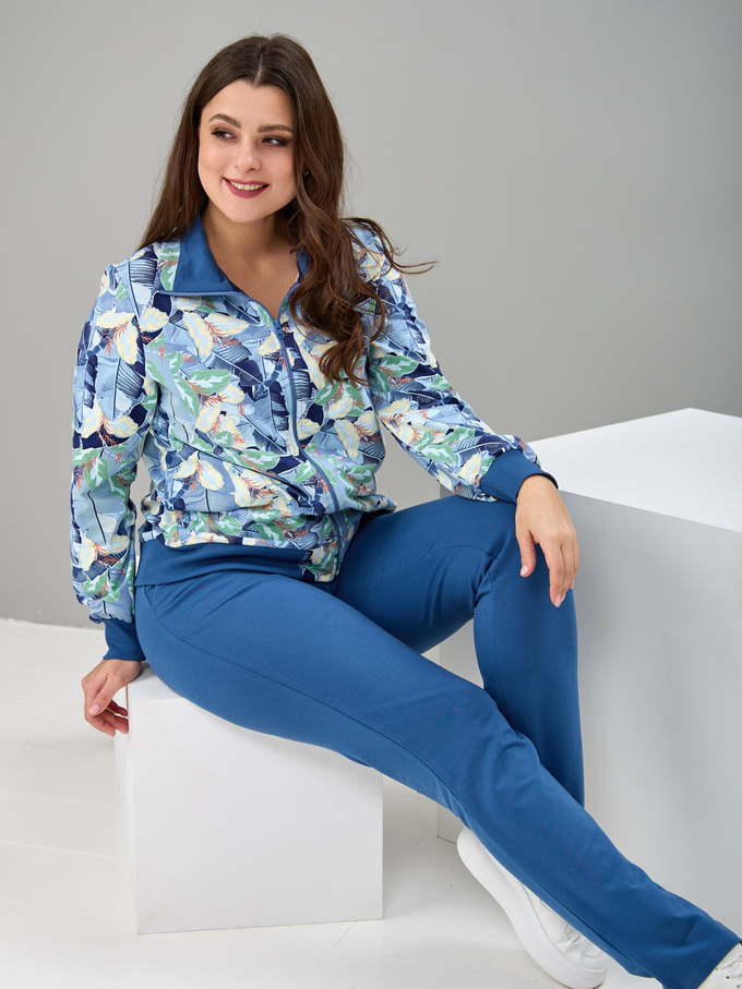 Костюм с брюками КБ-184/индиго-голубыелистья