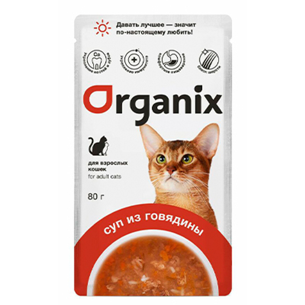 ORGANIX Суп для кошек Говядина с овощами и рисом, 80гр