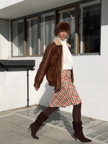 Шерстяная юбка-миди в цветную клетку