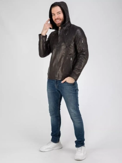 Куртка кожаная натуральная с капюшоном