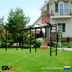 Уличная шведская стенка Sv Sport рукоход х 2 с комплектом турник прямой У54022К (Турник/Брусья/Со спинкой/Щит баскет/Канат/кольца/лестница)