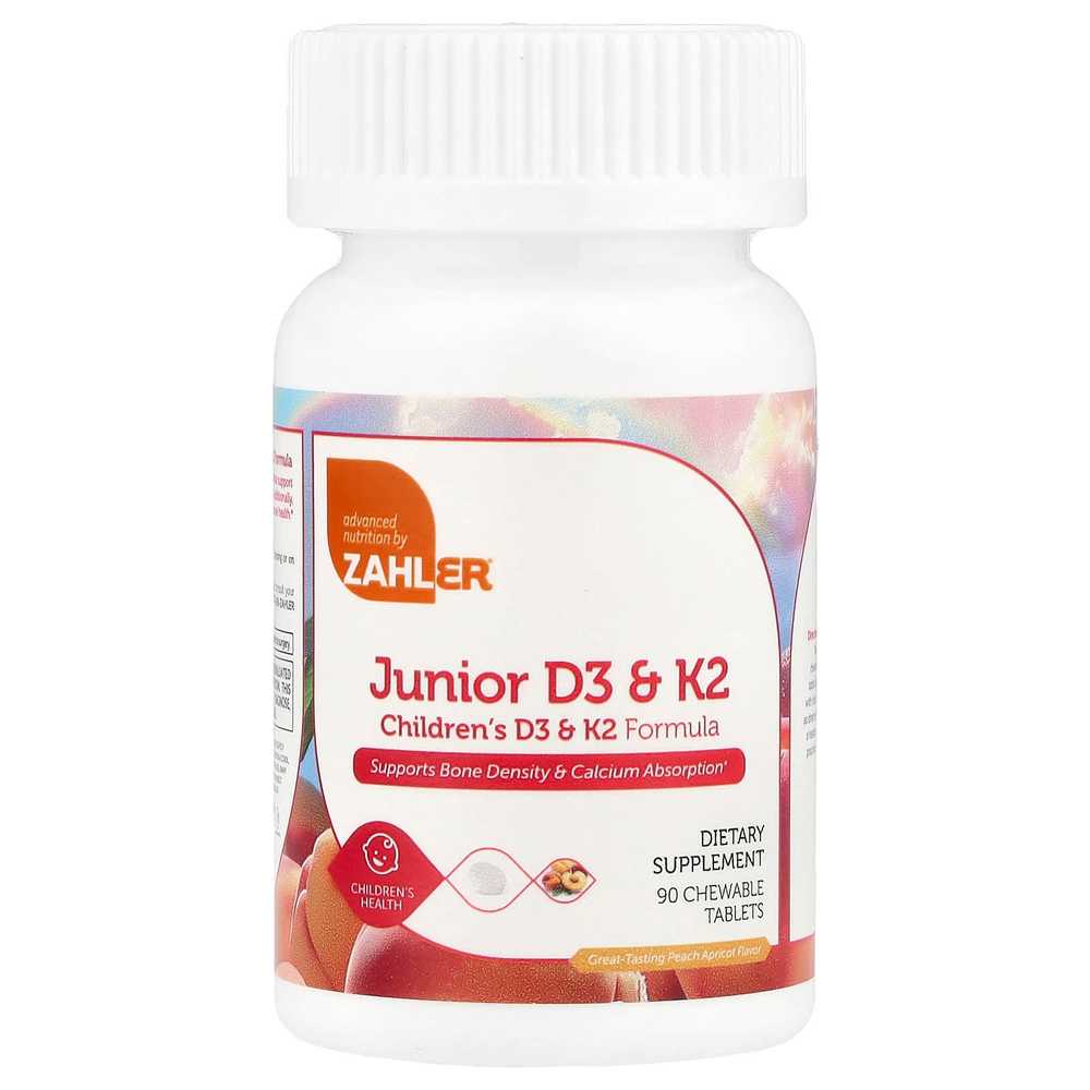Zahler, витамины D3 и K2 для детей, со вкусом персика и абрикоса, 90 жевательных таблеток