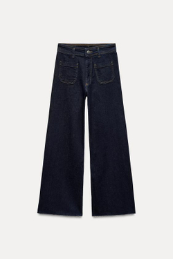 ZARA ДЖИНСЫ WIDE-LEG С ВЫСОКОЙ ПОСАДКОЙ И КАРМАНАМИ — ZW COLLECTION, ТЕМНО-СИНИЙ