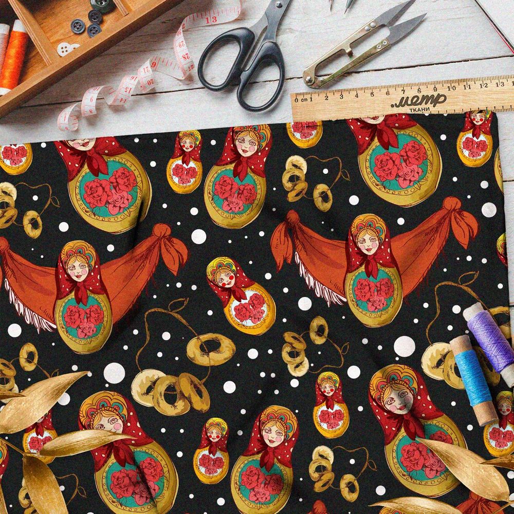 Ткань бифлекс баранки и матрёшки