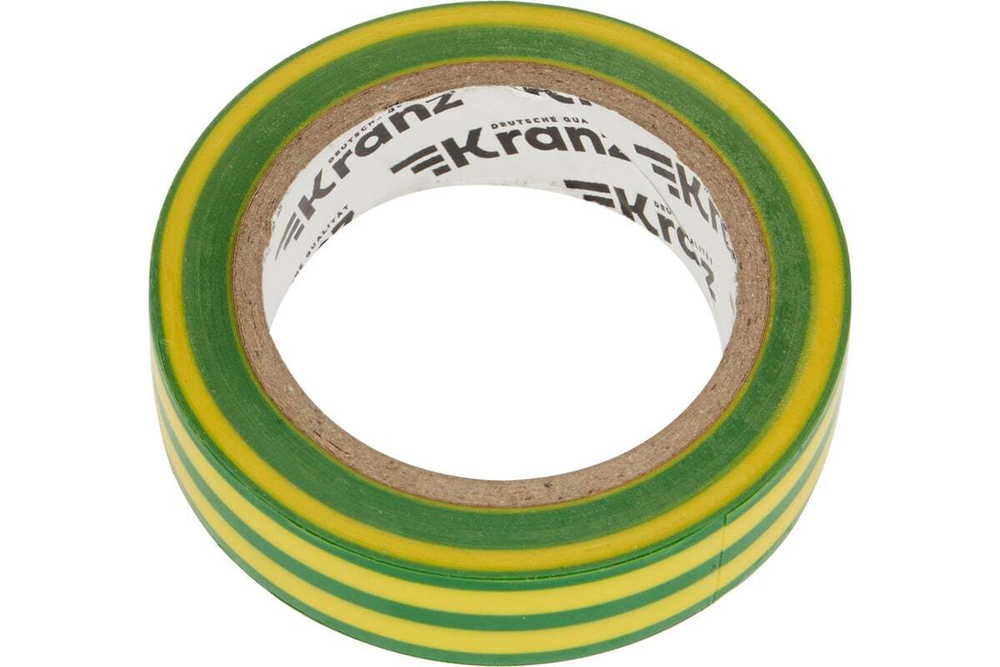 Изолента ПВХ KRANZ 0,13х15 мм, 10 м, желто-зеленая KR-09-2007