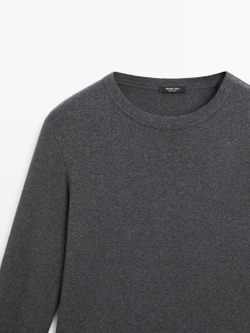 Massimo Dutti Меланжевая футболка в рубчик с длинными рукавами, антрацитово-серый