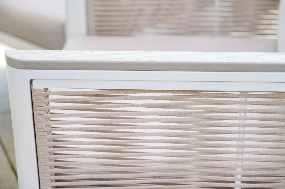 "Сан Ремо" кресло плетеное из роупа садовое, каркас алюминий белый, роуп бежевый, ткань бежевая