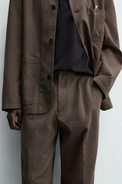 ZARA КОСТЮМНЫЕ БРЮКИ RELAXED FIT С УЗОРОМ «ГУСИНАЯ ЛАПКА», КОРИЧНЕВЫЙ