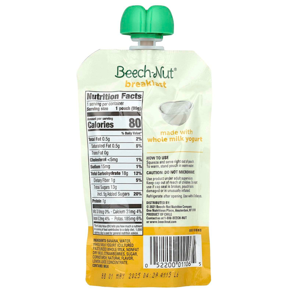 Beech-Nut, Breakfast, йогурт, для детей от 12 месяцев, банан и клубника, 12 пакетиков, 99 г (3,5 унции)