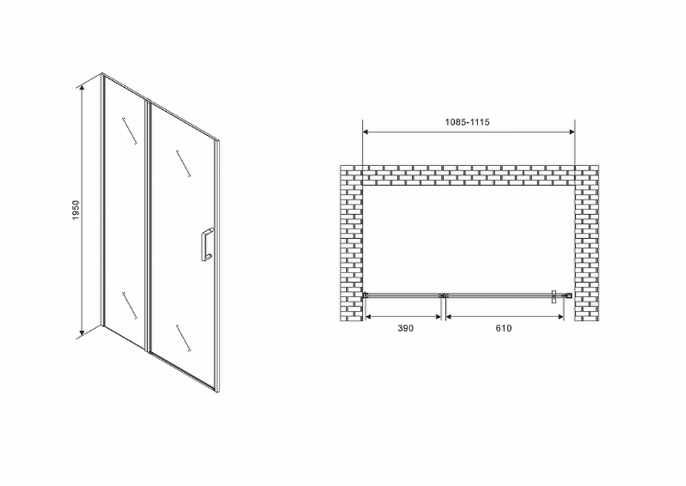 Душевая дверь Abber Sonnenstrand 110 AG04110BS профиль Черный стекло прозрачное