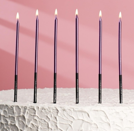 Набор свечей для торта, фиолетовый металлик, 15 см 6 шт
