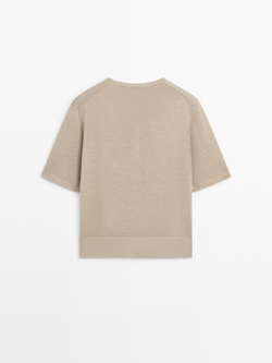 Massimo Dutti Кардиган с короткими рукавами из смесовой льняной ткани, светло-зеленый
