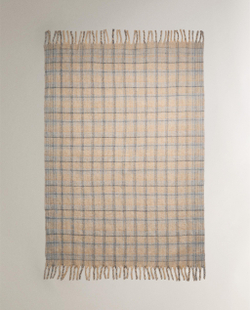 Zara Home плед из полиамида, серый, в клетку, 140x190 см