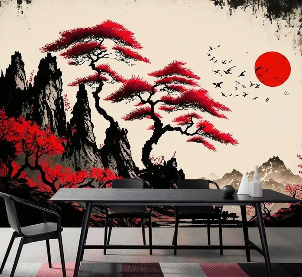 Фотообои Япония иллюстрация 300х270 см для оформления стен в гостиной