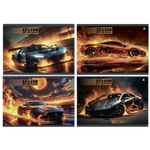 Альбом для рисования А4 12л., Alingar, на скрепке, мелованный картон (стандарт), 100 г/м2, "Авто", 4 дизайна в пленке т/у