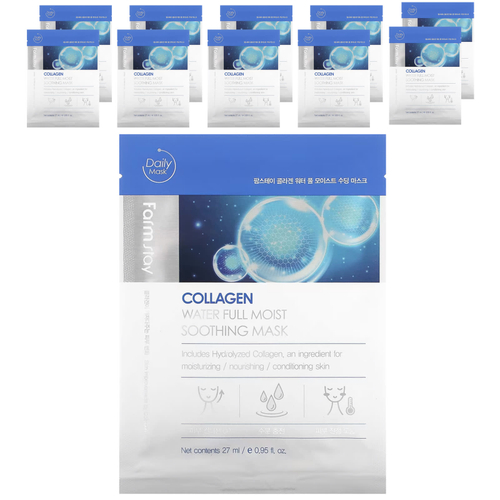 Farmstay, Увлажняющая и успокаивающая косметическая маска с коллагеном, 10 шт., 27 мл (0,95 жидк. унц.)