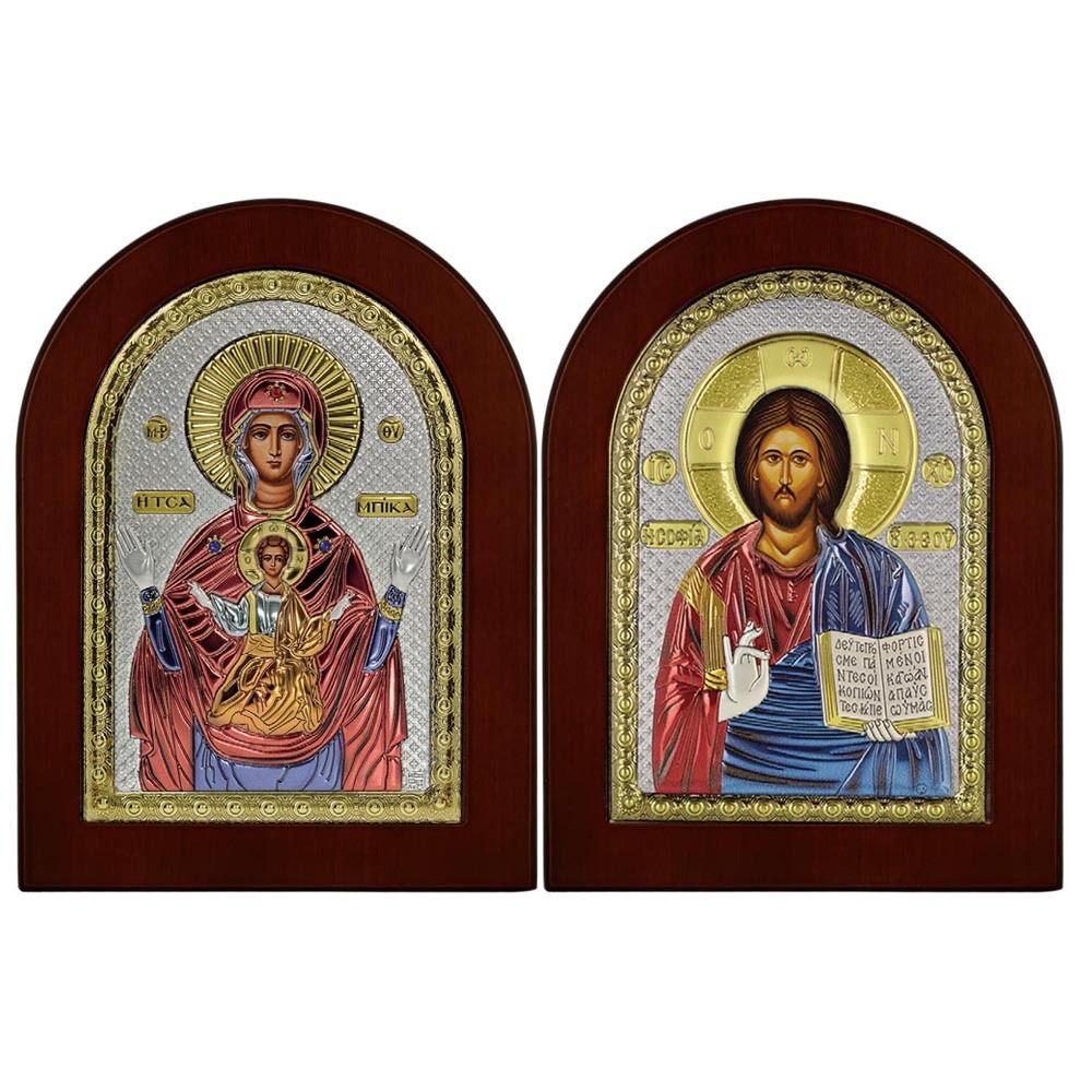 Венчальные иконы: Знамение Божия Матерь и Иисус Христос в серебре