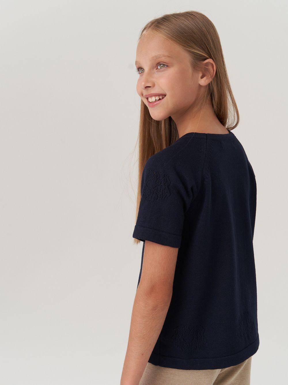 Джемпер для девочки с коротким рукавом AT1083 синий