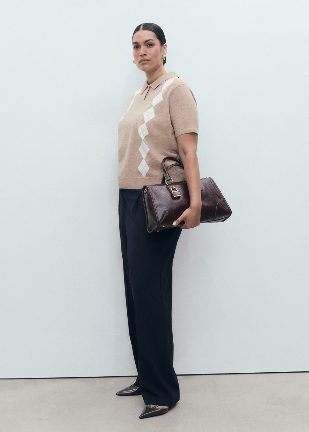 Свитер с воротником поло и узором «ромбы»