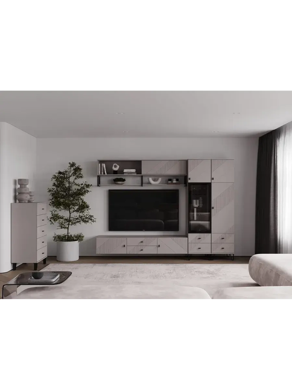 Модульная стенка со шкафом Кашемир 270х45х199