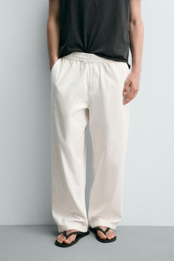 ZARA БРЮКИ RELAXED FIT В ЕЛОЧКУ, БЕЛЫЙ