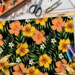 Ткань барби крупные жёлтые цветы и яркий папоротник