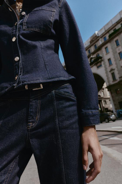 ZARA ДЖИНСЫ STRAIGHT SLIM СО СРЕДНЕЙ ПОСАДКОЙ И РЕМНЕМ Z1975, СИНИЙ