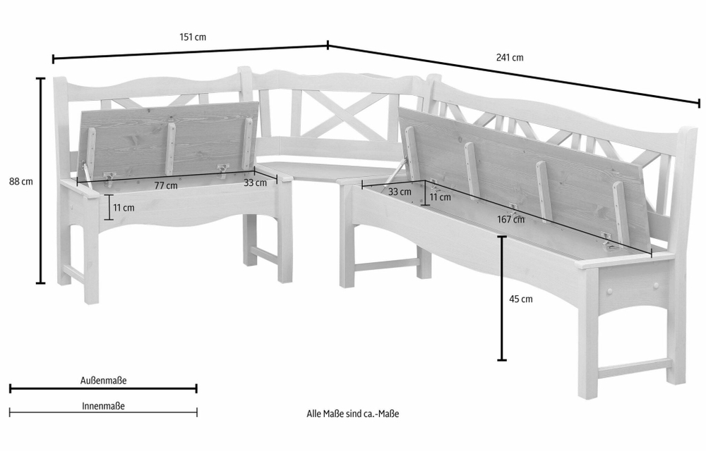 Скамья Ванда, угловая из сосны